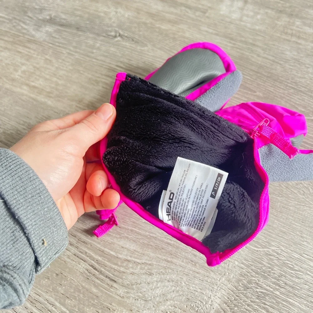 Head Fuchsia and Gray Kids Mittens